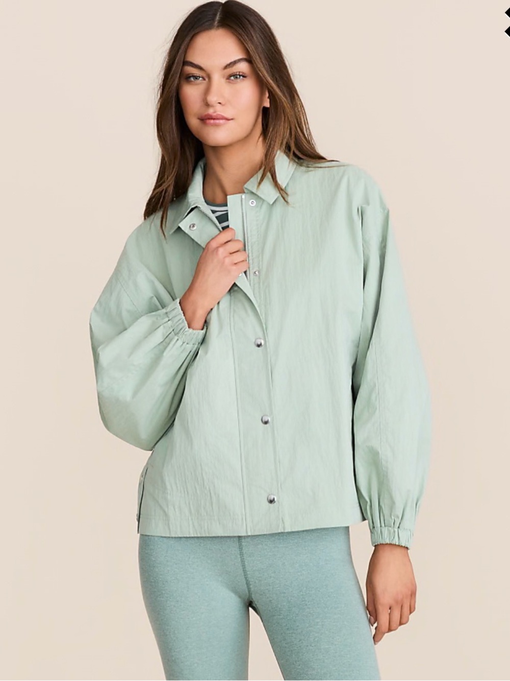 Lou & Grey Mint Green Balloon-Sleeve Utility Jacket